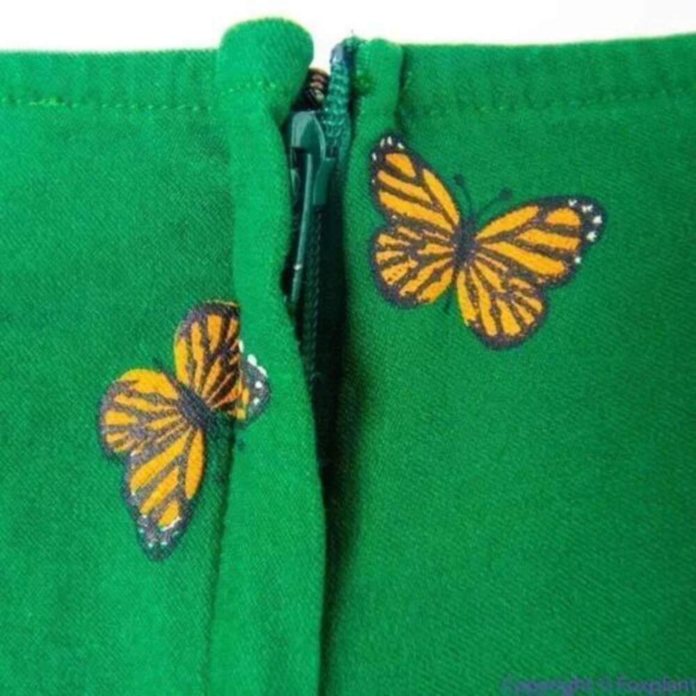 Unique Vintage X GB Butterfly And Daisy Flowers Green Dress, size L - Picture 9 of 16